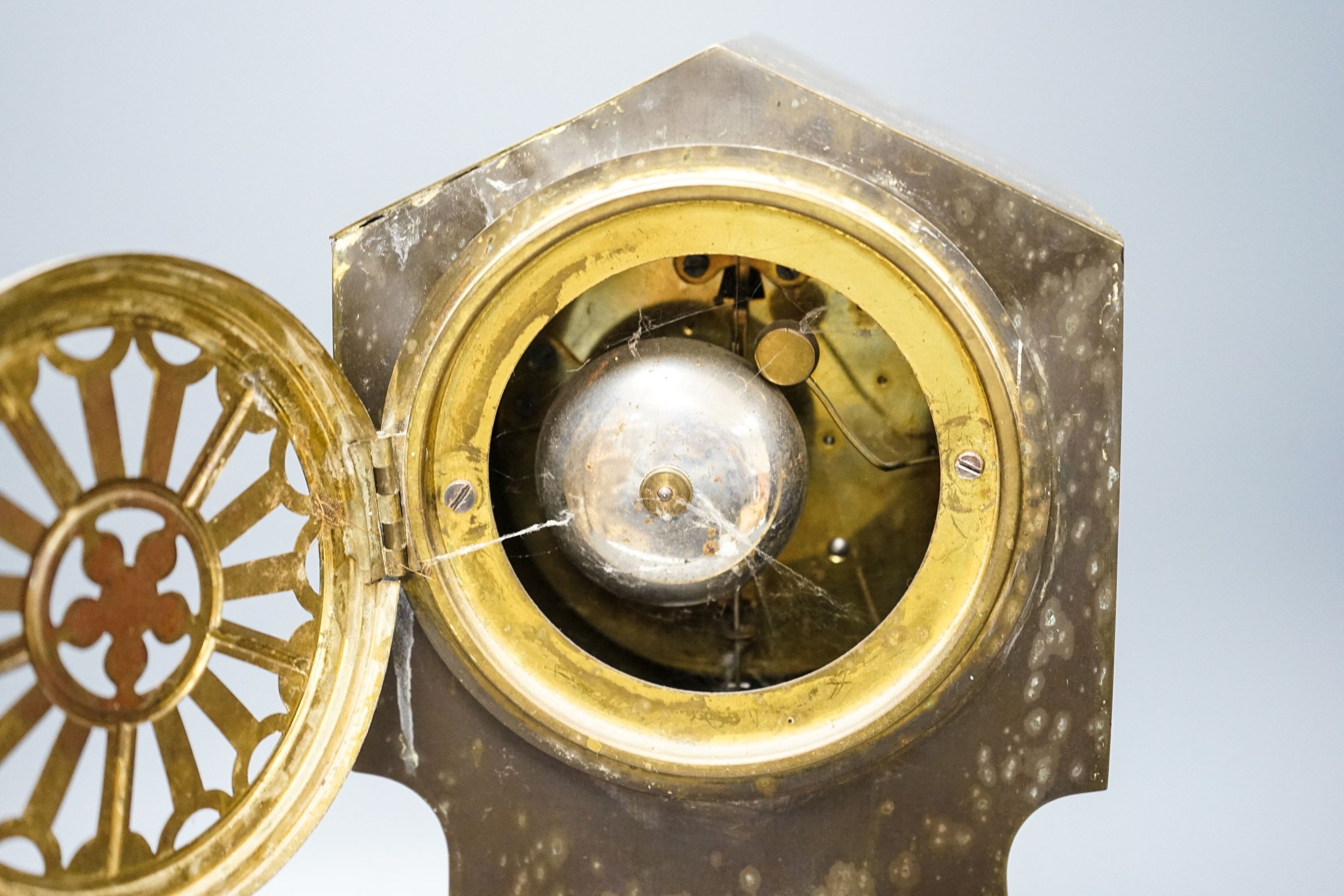 An early 20th century German brass cased mantel clock 36cm